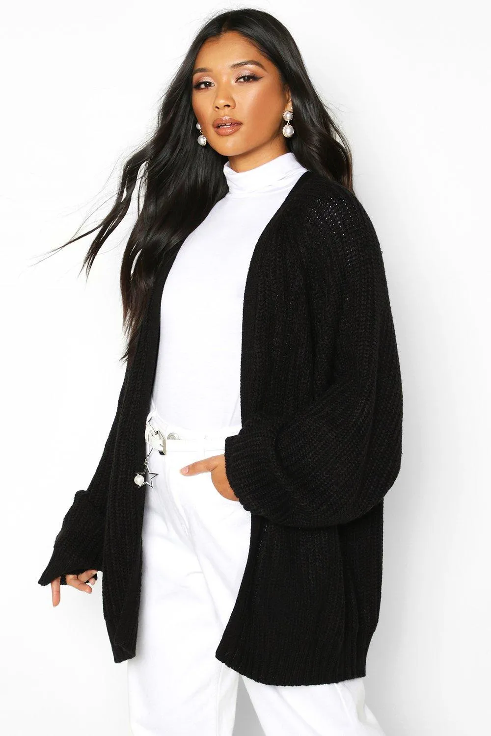 Chunky Fisherman Knit Raglan Sleeve Cardigan