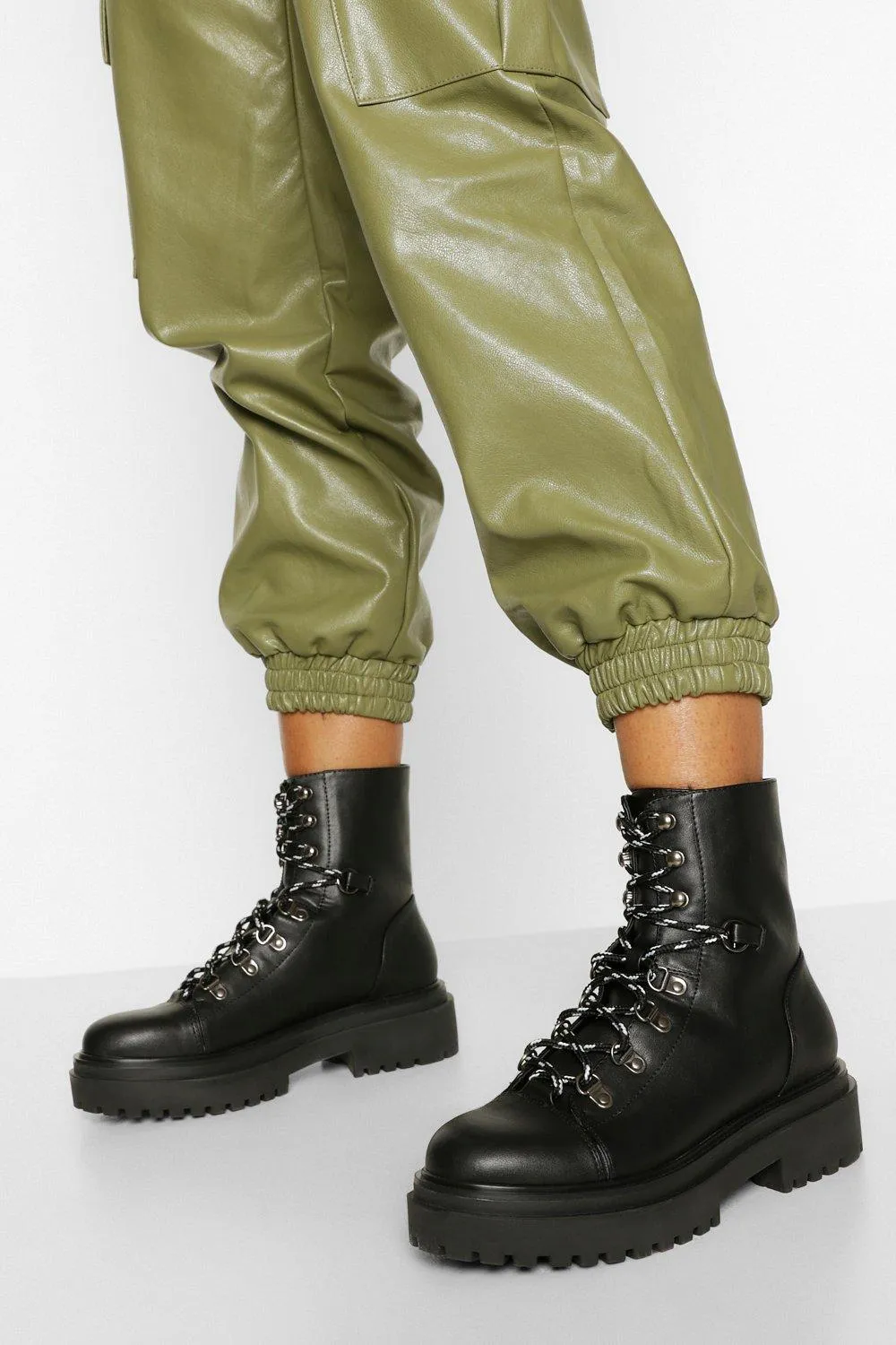 Chunky Sole Eyelet Detail Lace Up Combat Boots