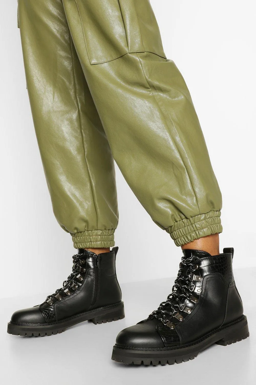 Croc Panel Chunky Combat Boots