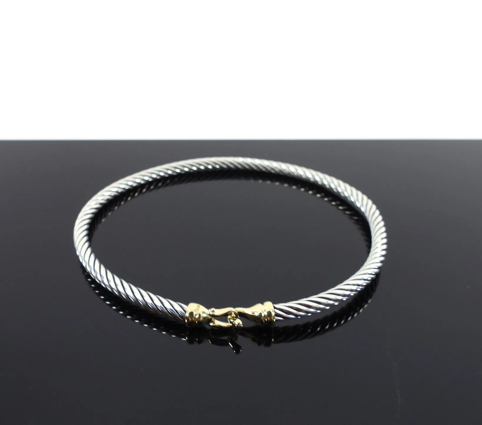 David Yurman Sterling and Gold 3mm Buckle Cable Classic Bracelet