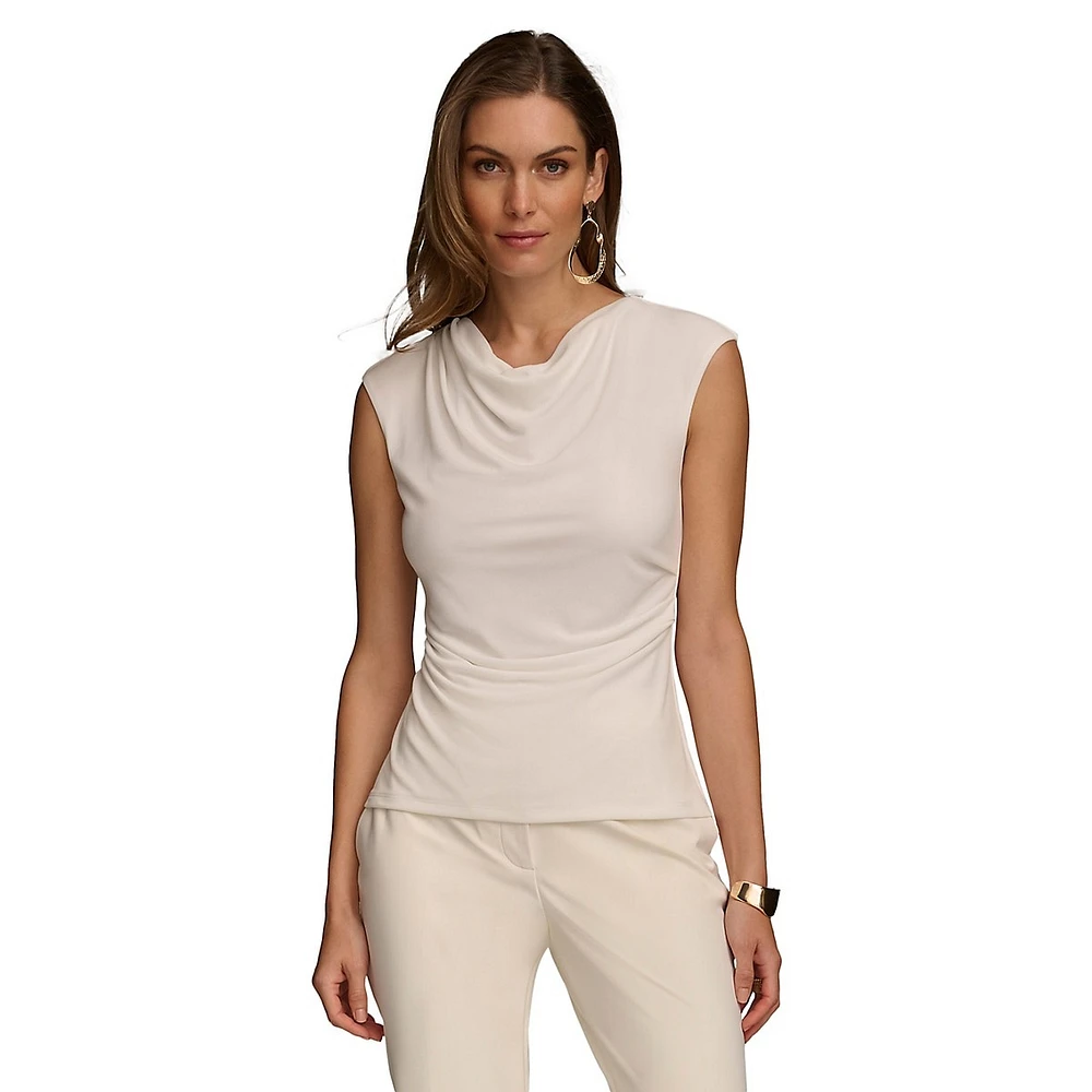 Donna Karan Sleeveless Cowlneck Draped Top