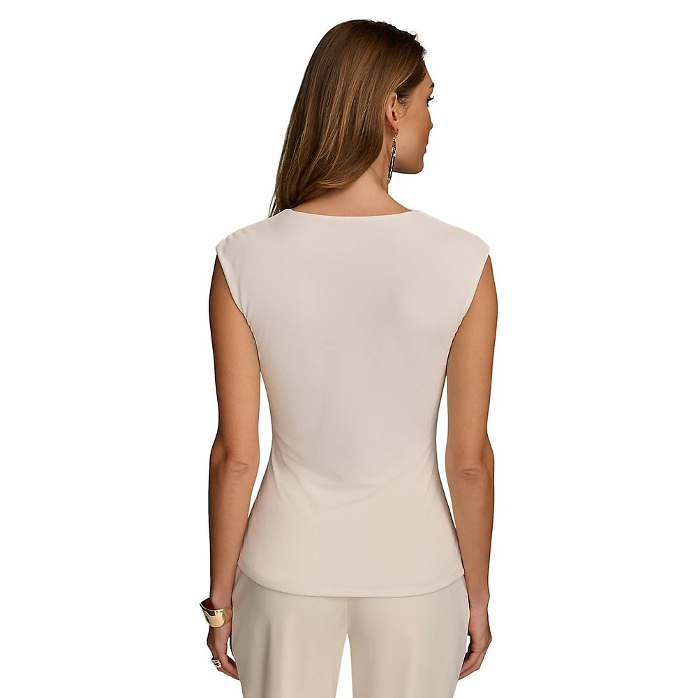 Donna Karan Sleeveless Cowlneck Draped Top