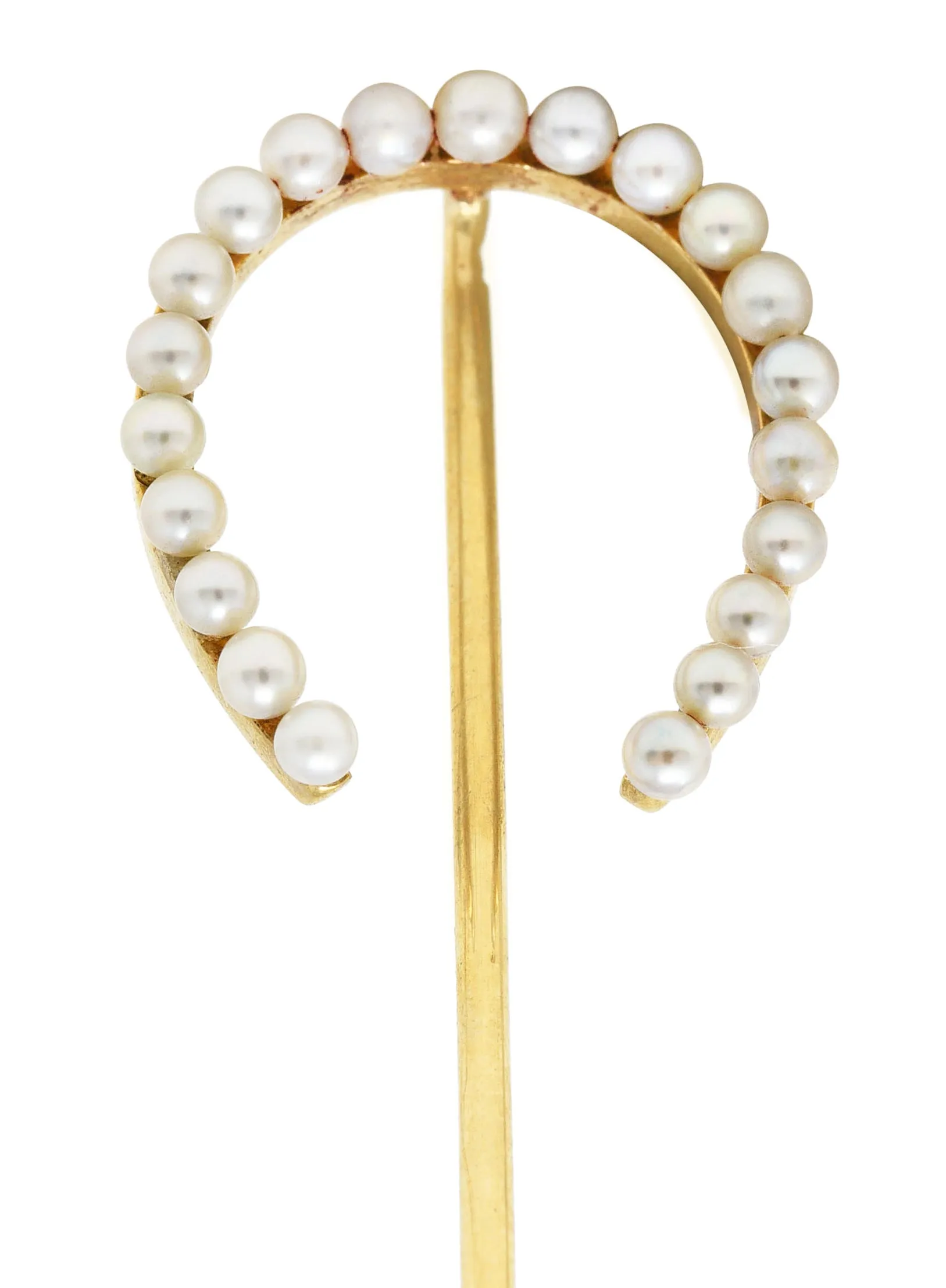 Edwardian 14 Karat Yellow Gold Pearl Horseshoe Stickpin