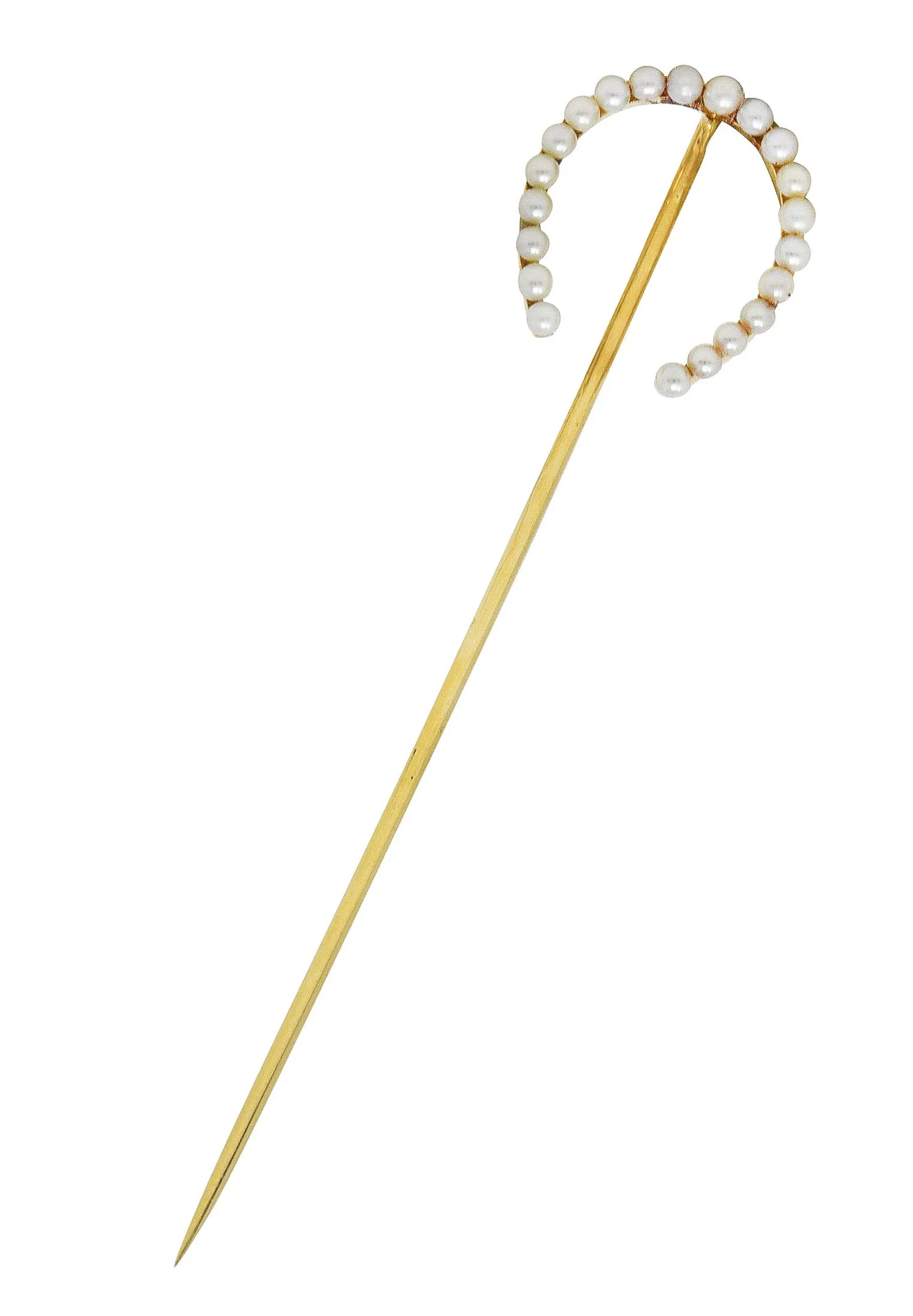 Edwardian 14 Karat Yellow Gold Pearl Horseshoe Stickpin