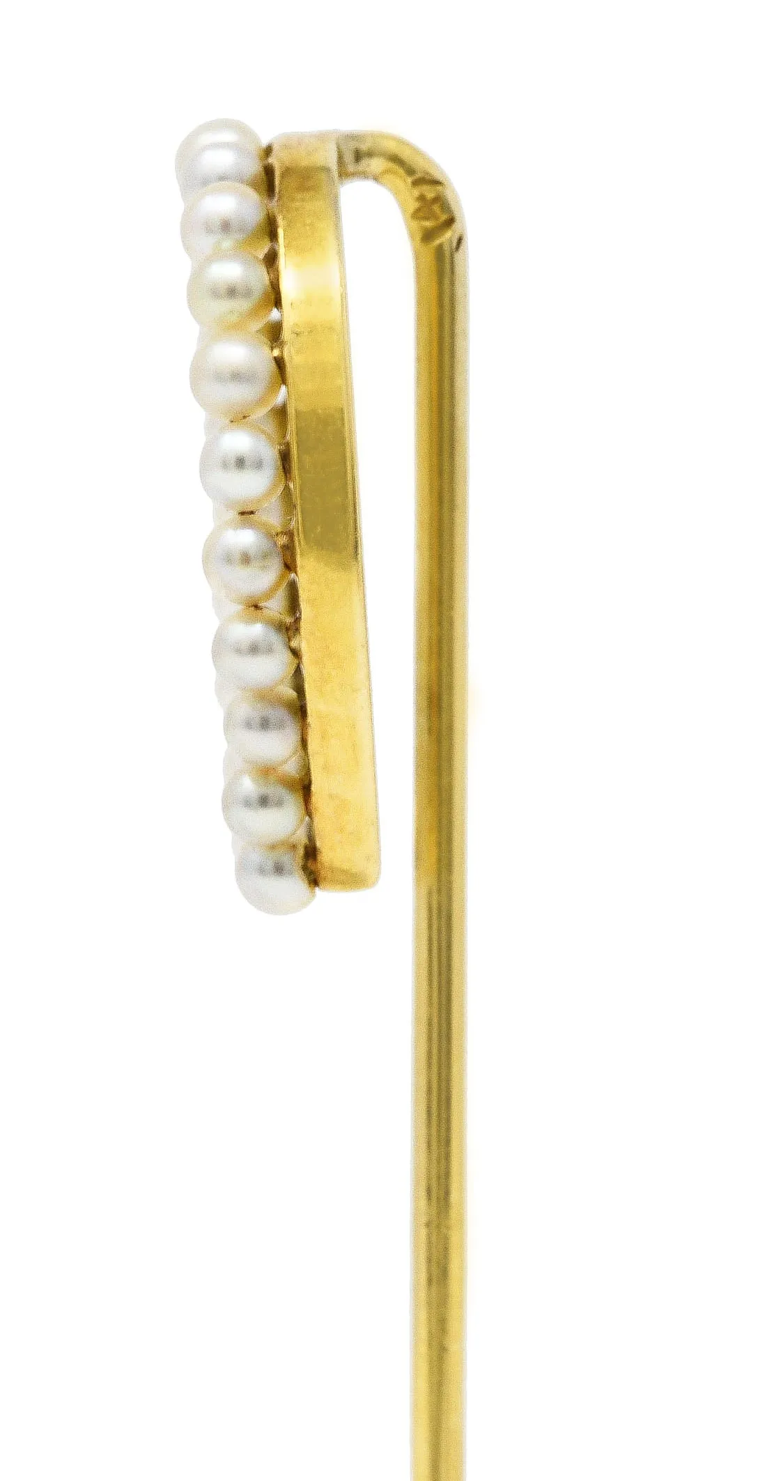 Edwardian 14 Karat Yellow Gold Pearl Horseshoe Stickpin