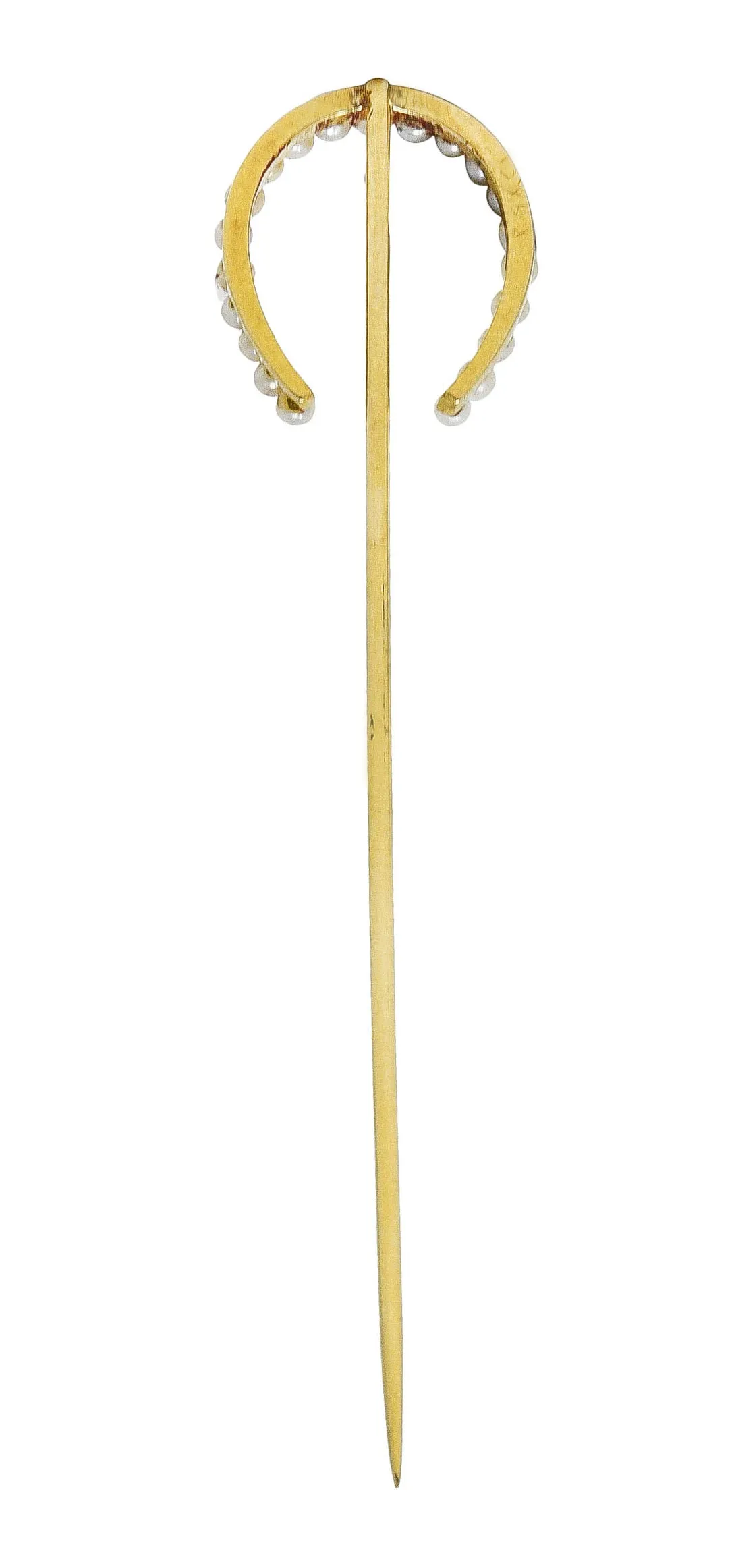 Edwardian 14 Karat Yellow Gold Pearl Horseshoe Stickpin