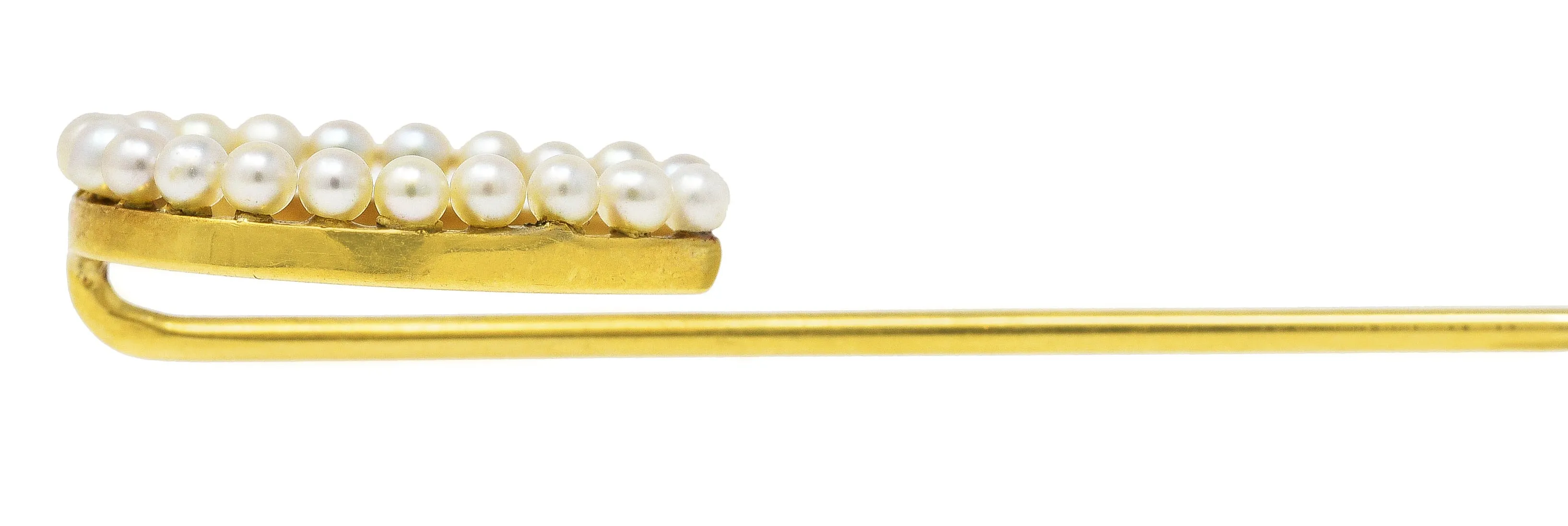 Edwardian 14 Karat Yellow Gold Pearl Horseshoe Stickpin