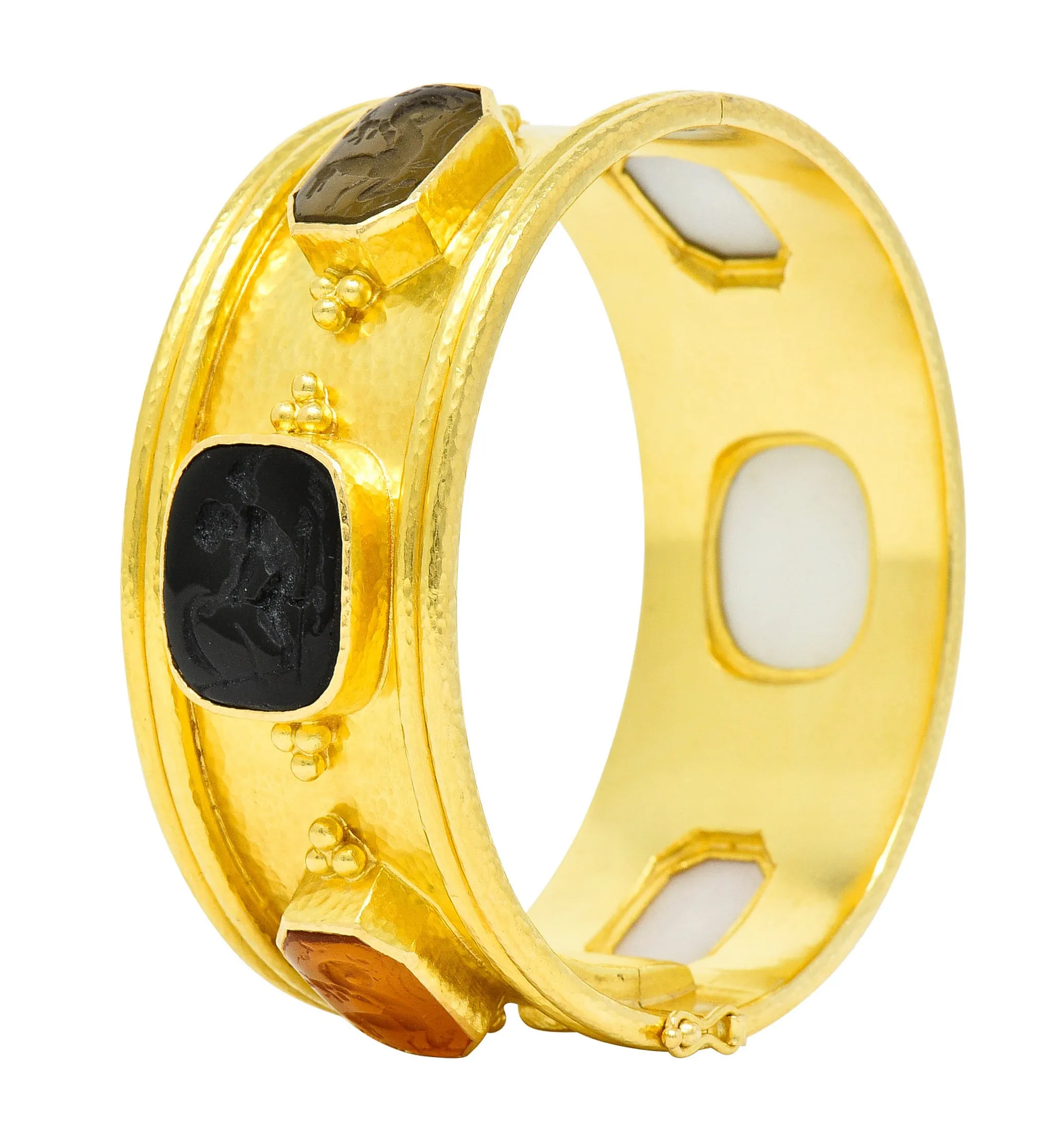 Elizabeth Locke Intaglio 19 Karat Hammered Gold Bangle Bracelet