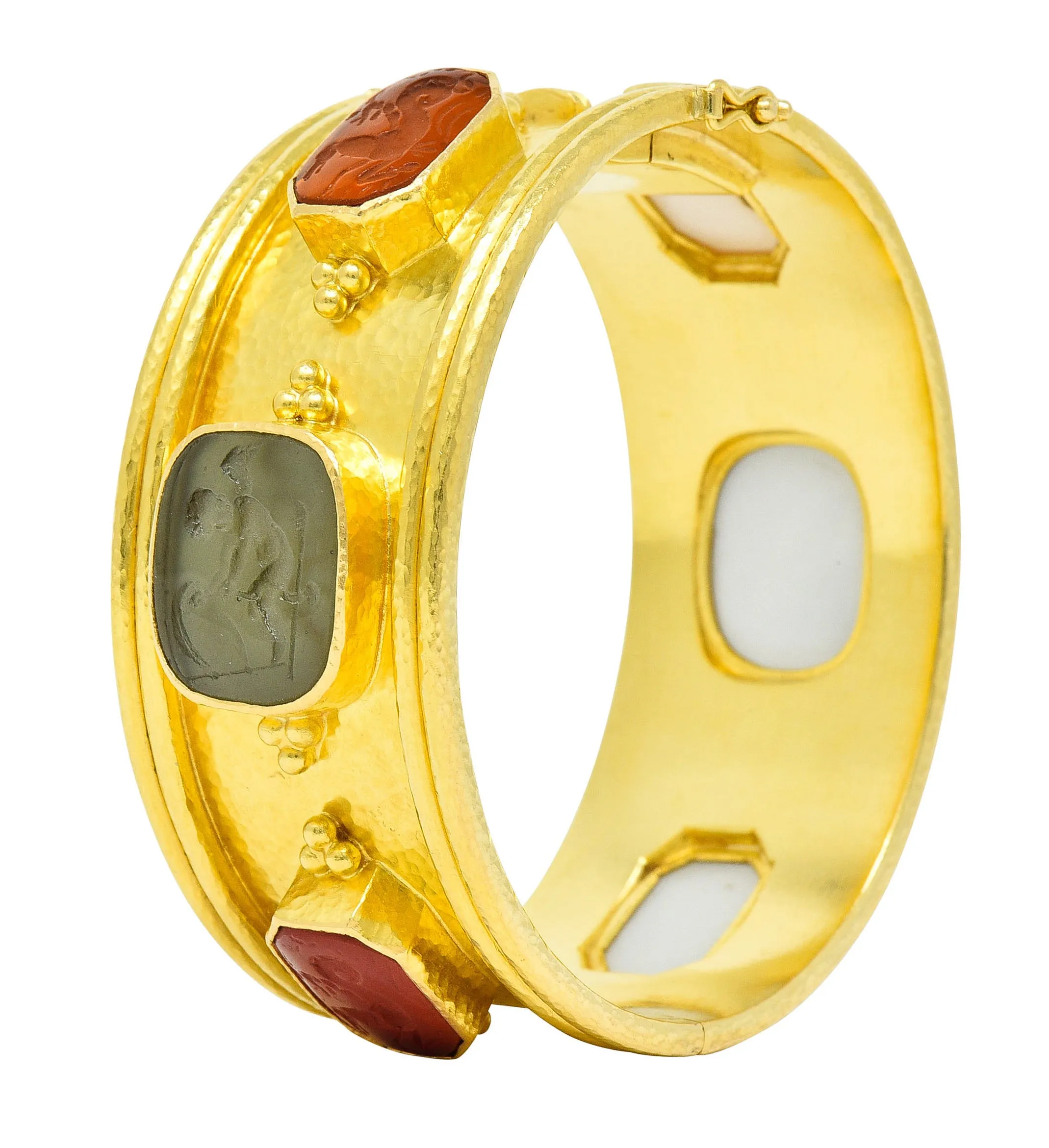 Elizabeth Locke Intaglio 19 Karat Hammered Gold Bangle Bracelet