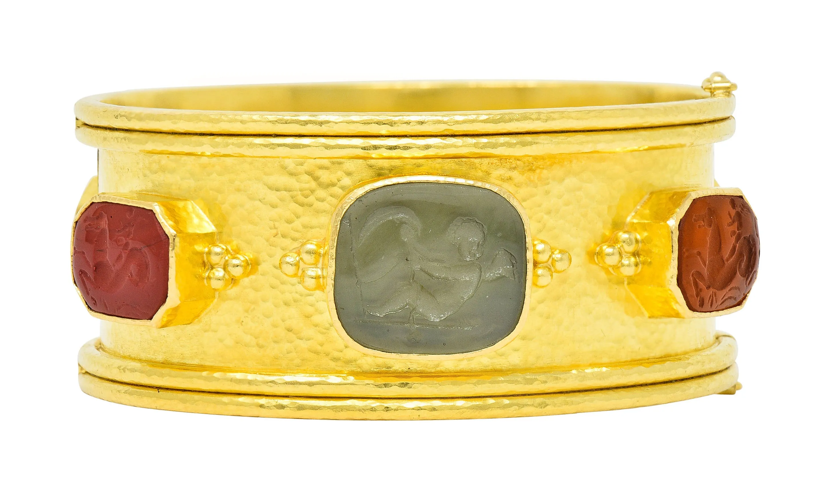 Elizabeth Locke Intaglio 19 Karat Hammered Gold Bangle Bracelet