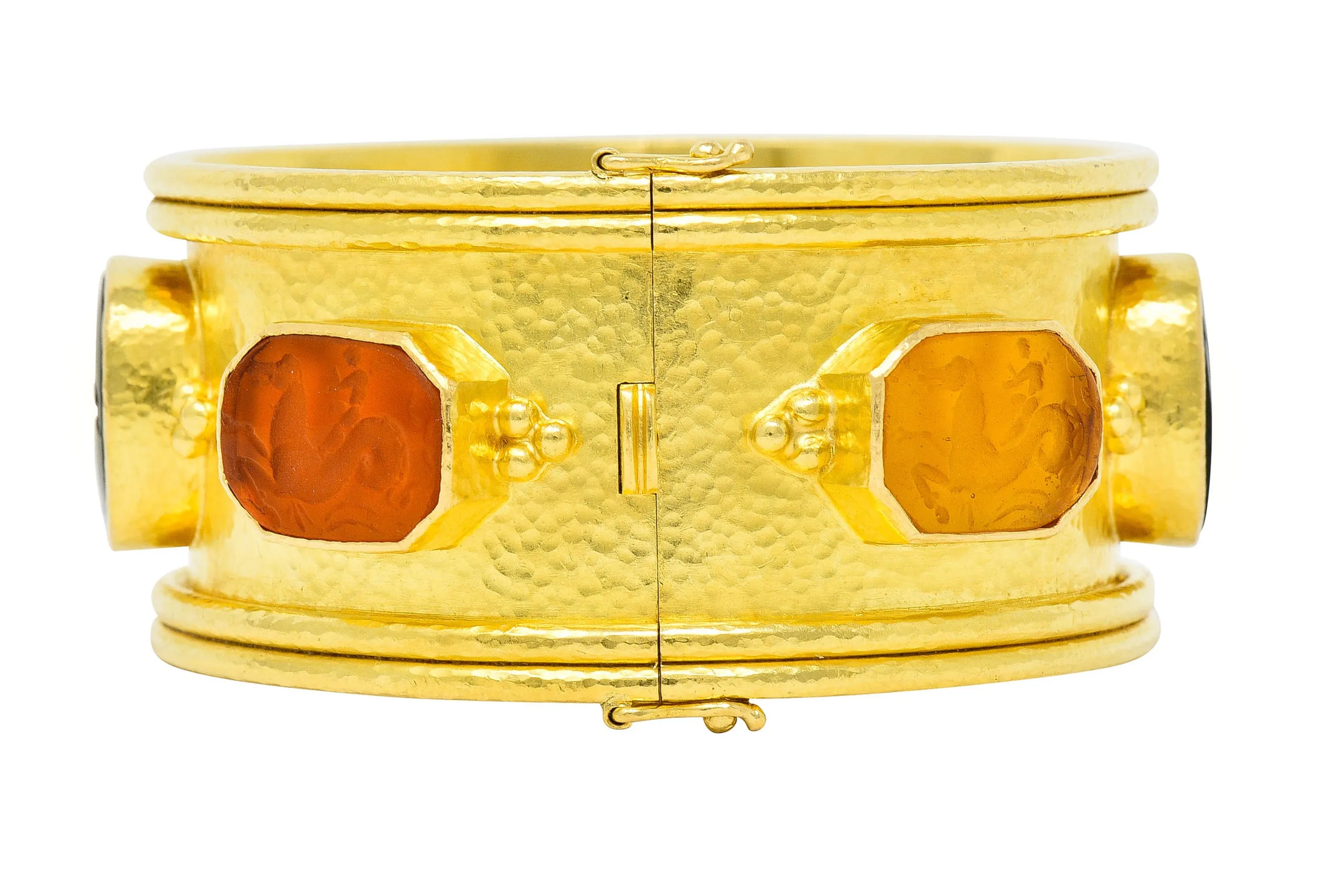 Elizabeth Locke Intaglio 19 Karat Hammered Gold Bangle Bracelet