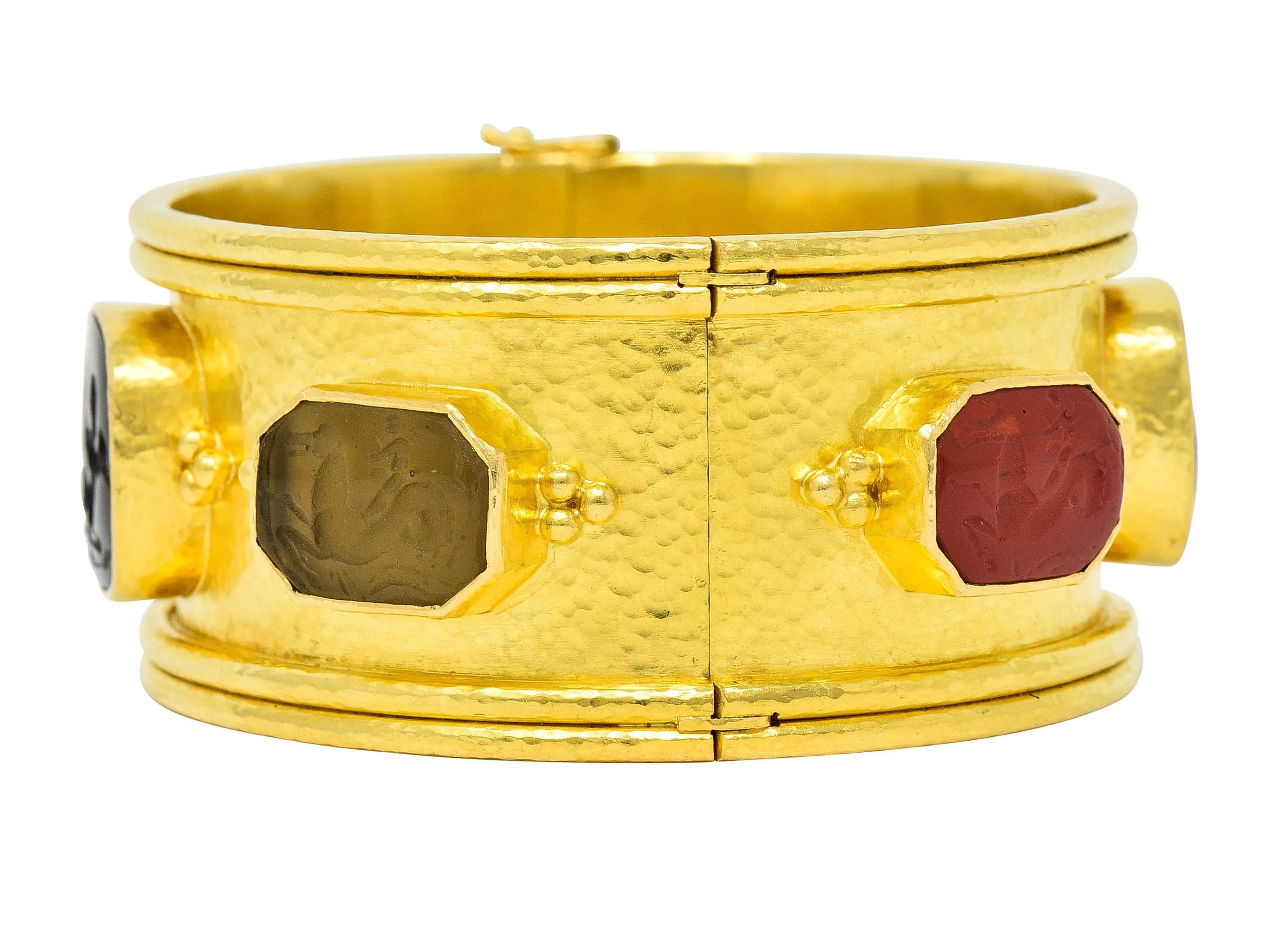 Elizabeth Locke Intaglio 19 Karat Hammered Gold Bangle Bracelet