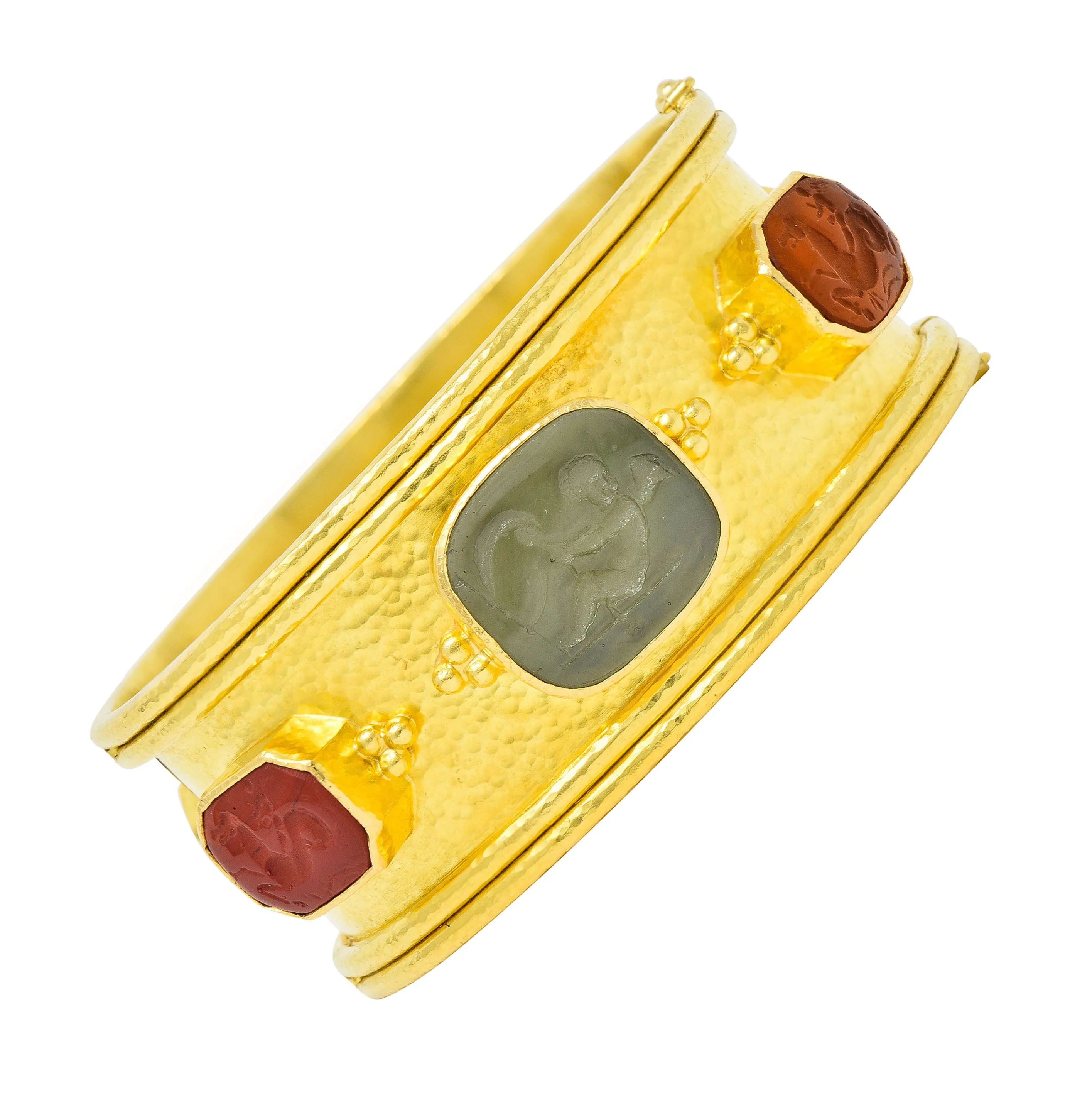 Elizabeth Locke Intaglio 19 Karat Hammered Gold Bangle Bracelet