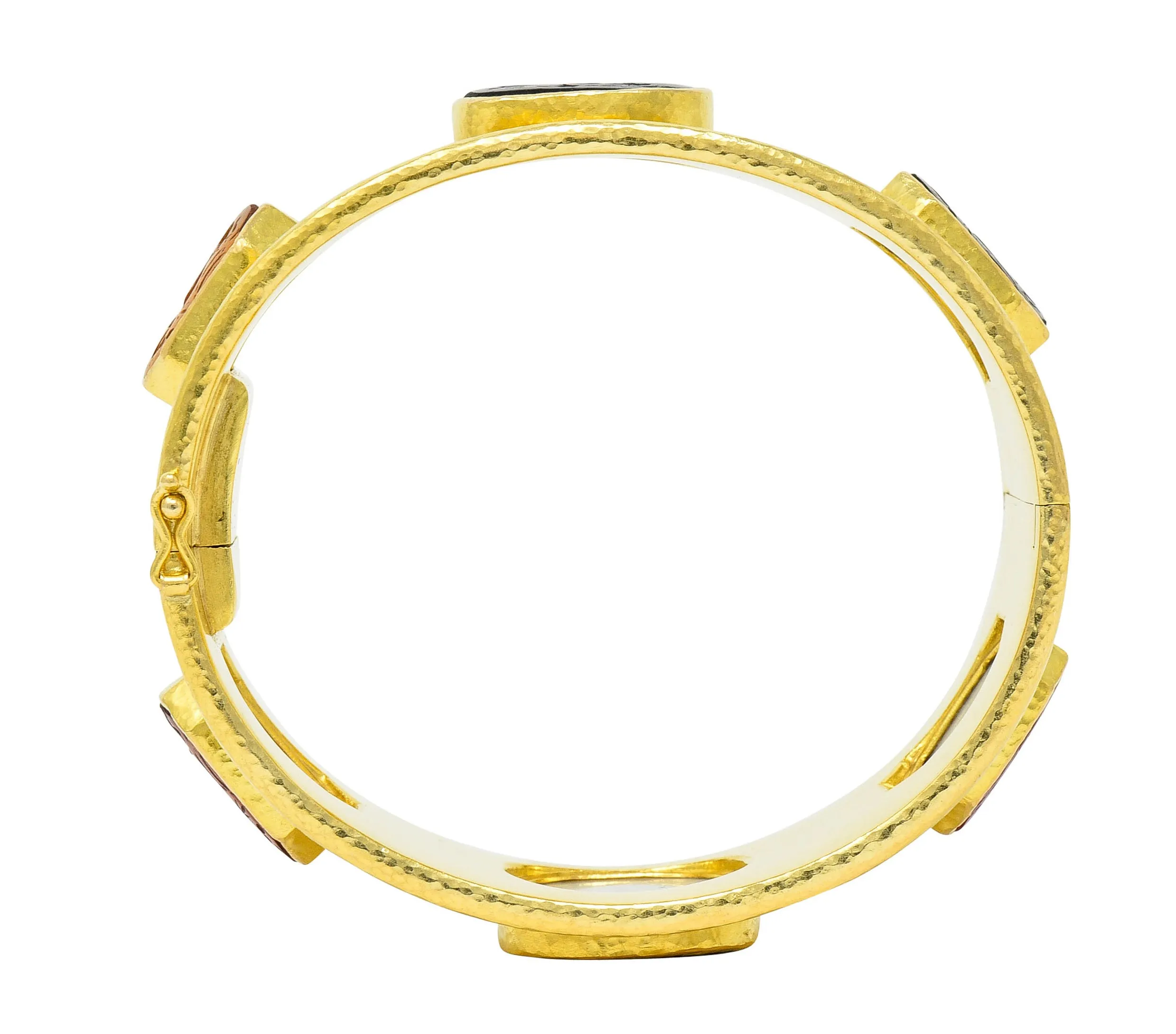 Elizabeth Locke Intaglio 19 Karat Hammered Gold Bangle Bracelet