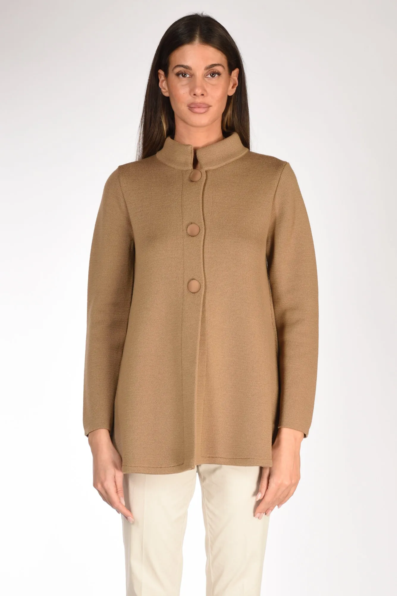 Ella Lago Di Como Giacca Di Maglia Beige Cammello Donna