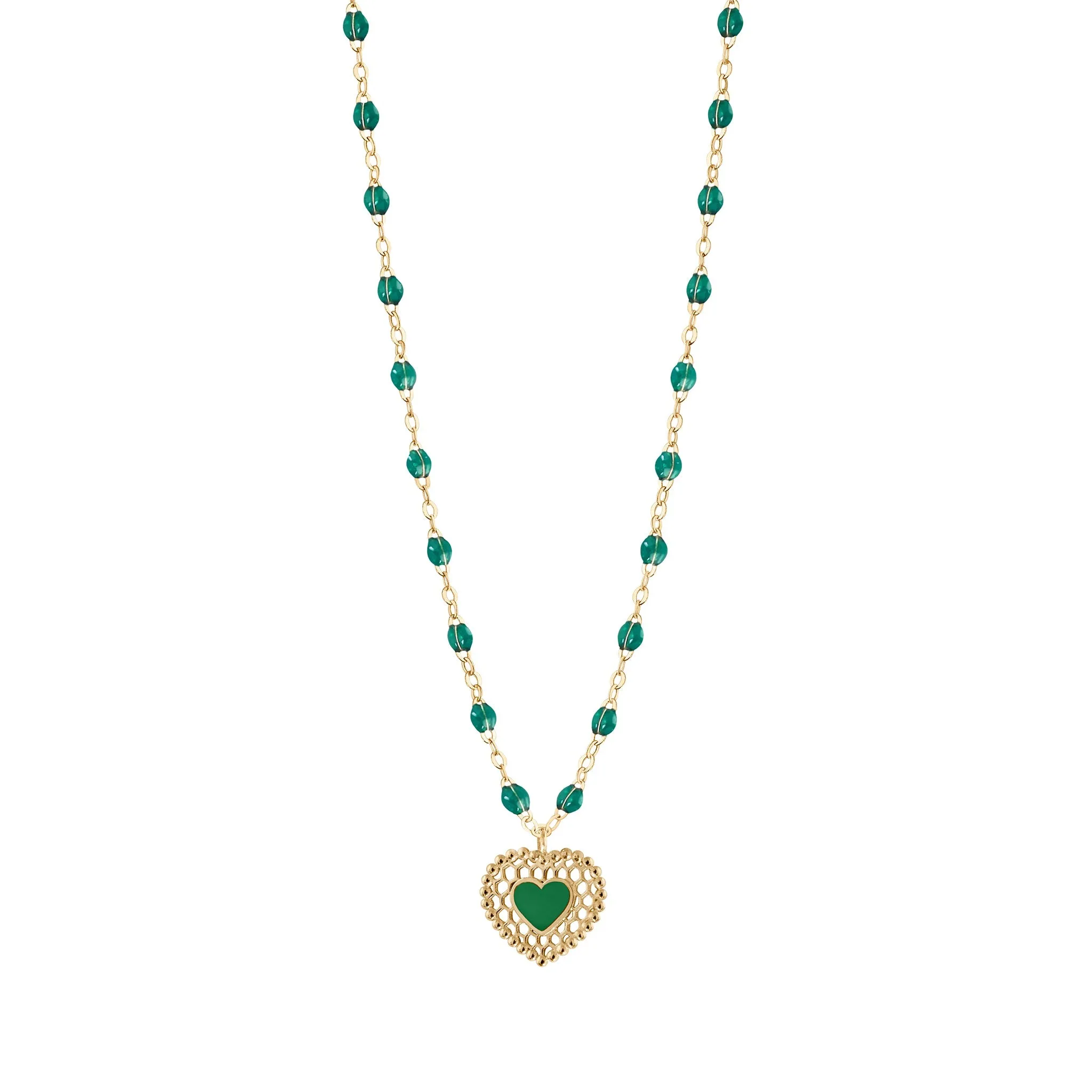 Emerald Lace Heart Necklace, Yellow Gold, 16.5