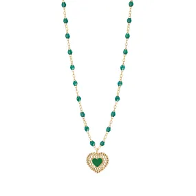 Emerald Lace Heart Necklace, Yellow Gold, 16.5