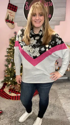 Floral Chevron Cowlneck Sweater