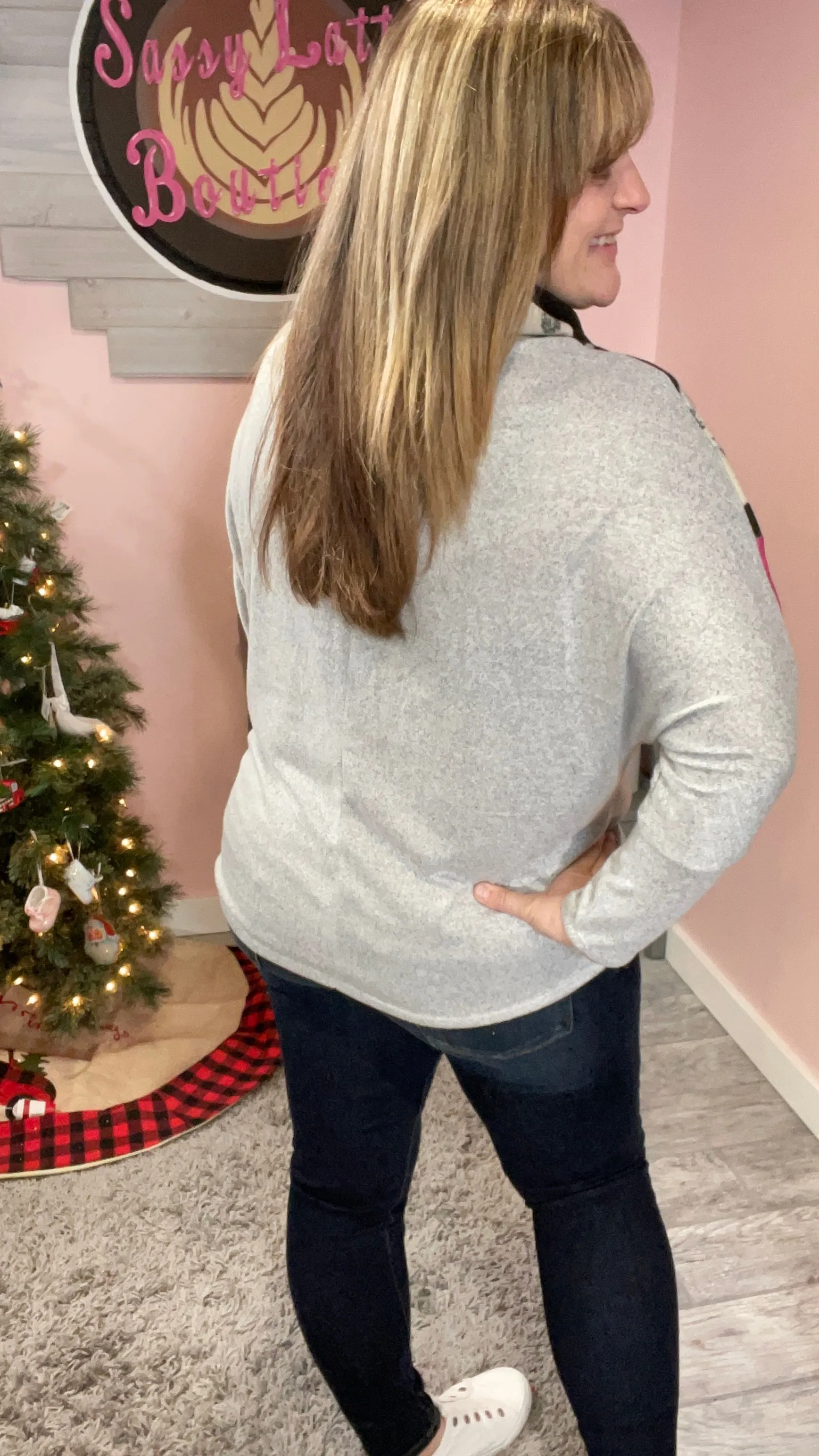 Floral Chevron Cowlneck Sweater