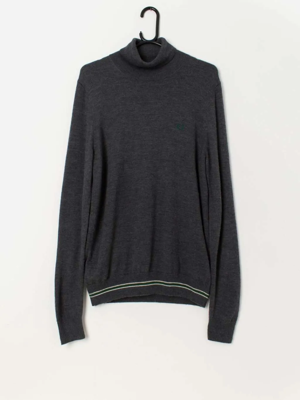 Fred Perry grey merino wool turtle neck jumper – Medium