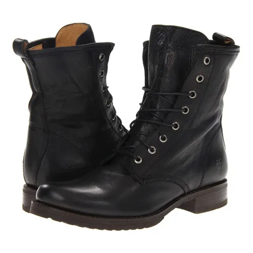 FRYE Women's Veronica Combat Boot Black Soft Vintage Leather 6