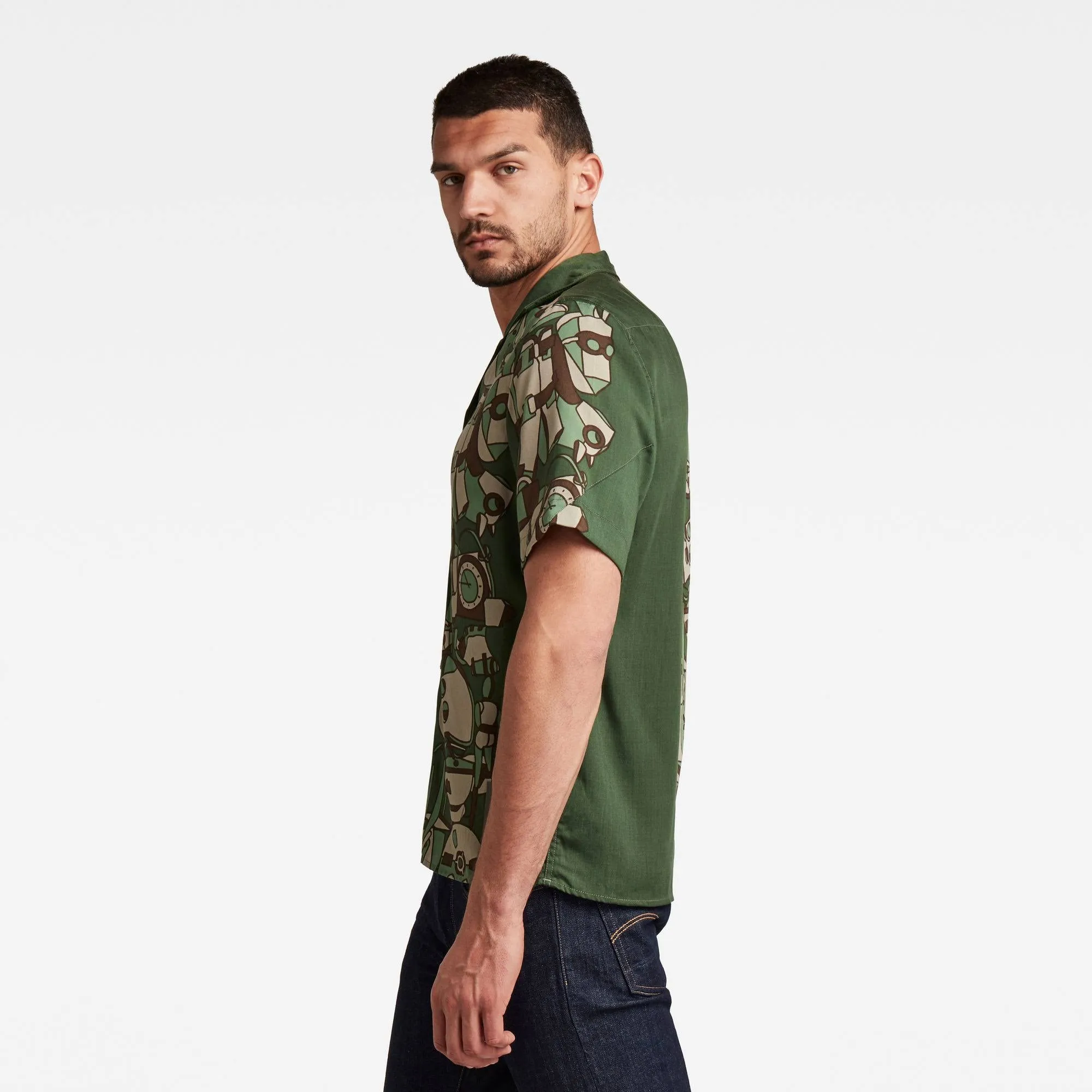 G-Star RAW HAWAIIAN SERVICE REGULAR SHIRTS / Men’s -HATTON LINE ART VERT 5L