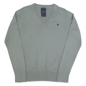 G-STAR RAW Mens Jumper Grey V-Neck Tight Knit L