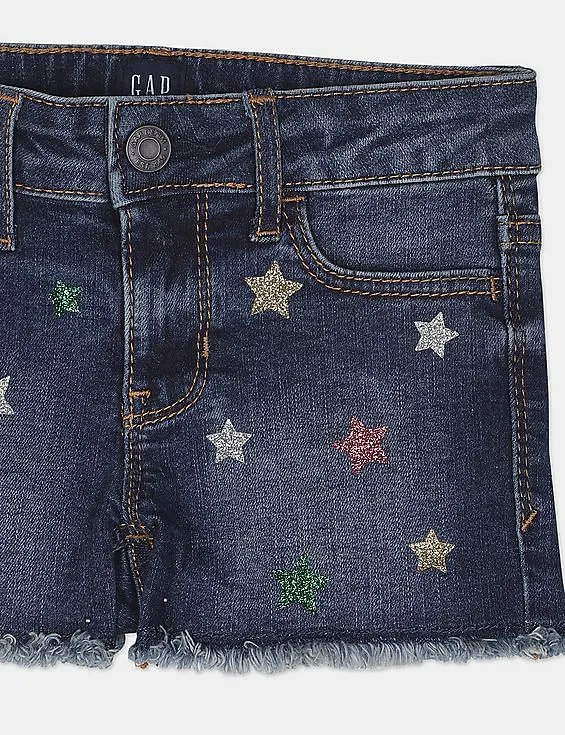 GAP Girls Blue Raw Hem Star Print Shorts