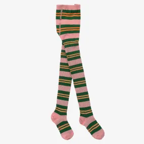 Girls Pink & Green Striped Tights