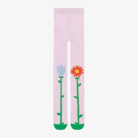 Girls Pink Cotton Flower Tights