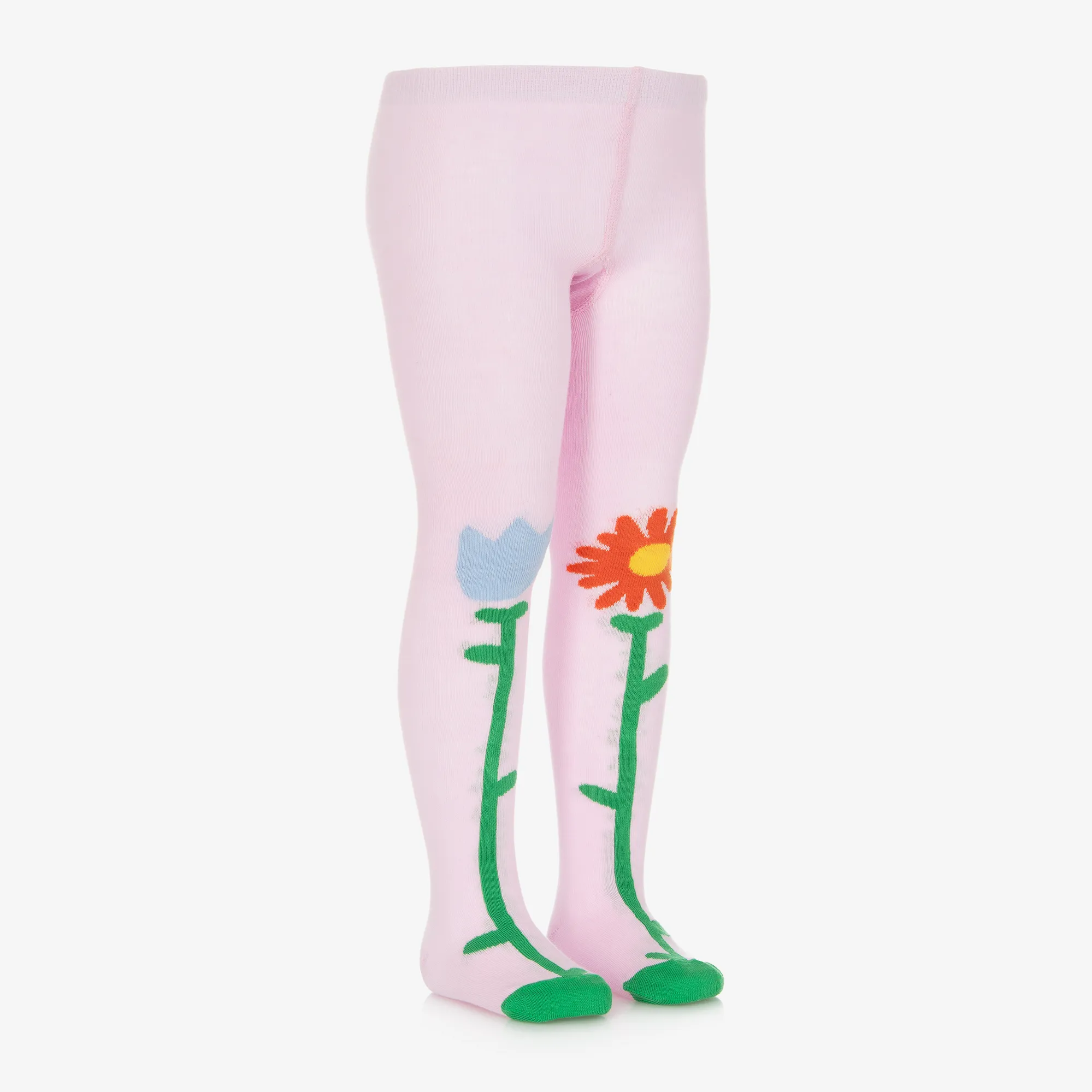 Girls Pink Cotton Flower Tights