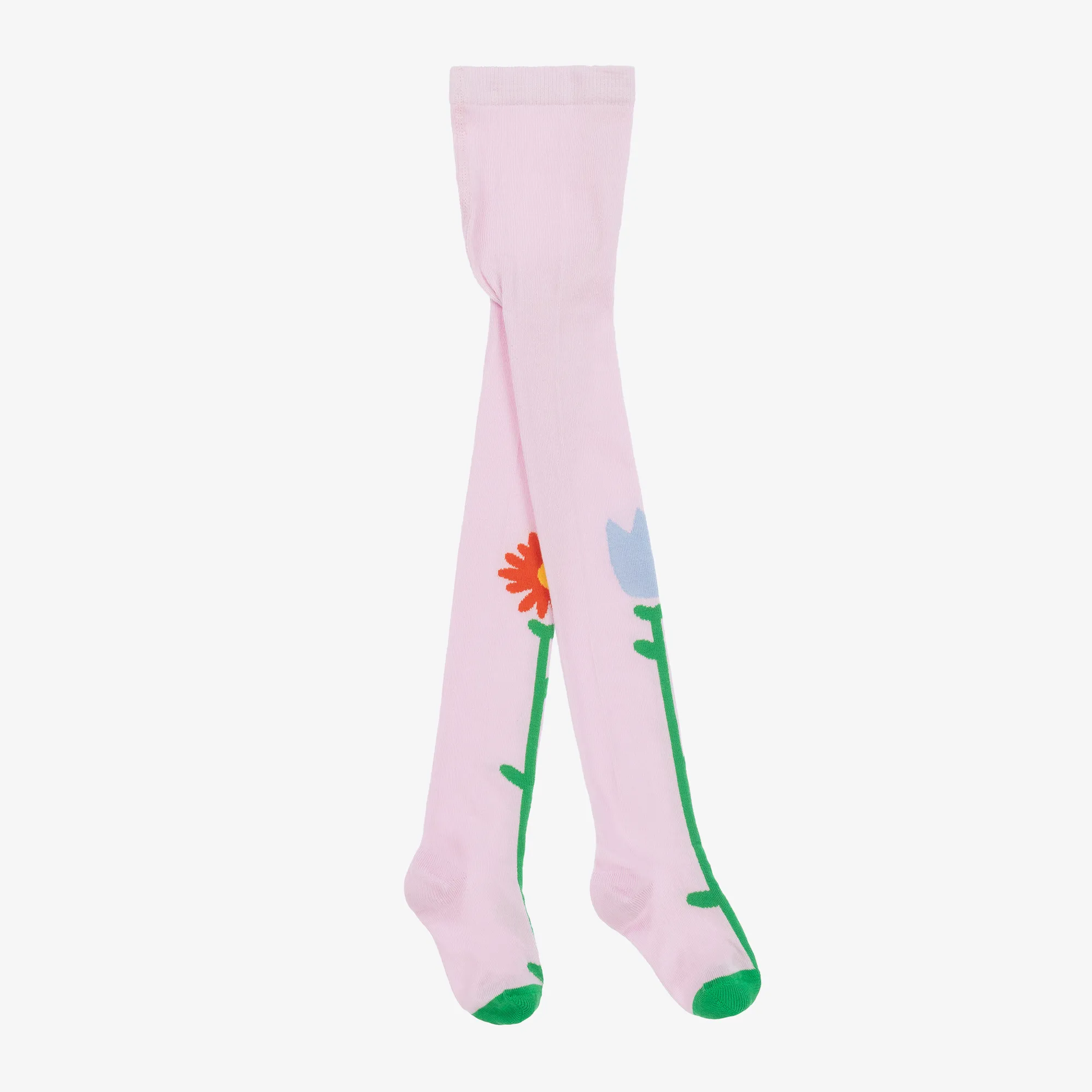 Girls Pink Cotton Flower Tights