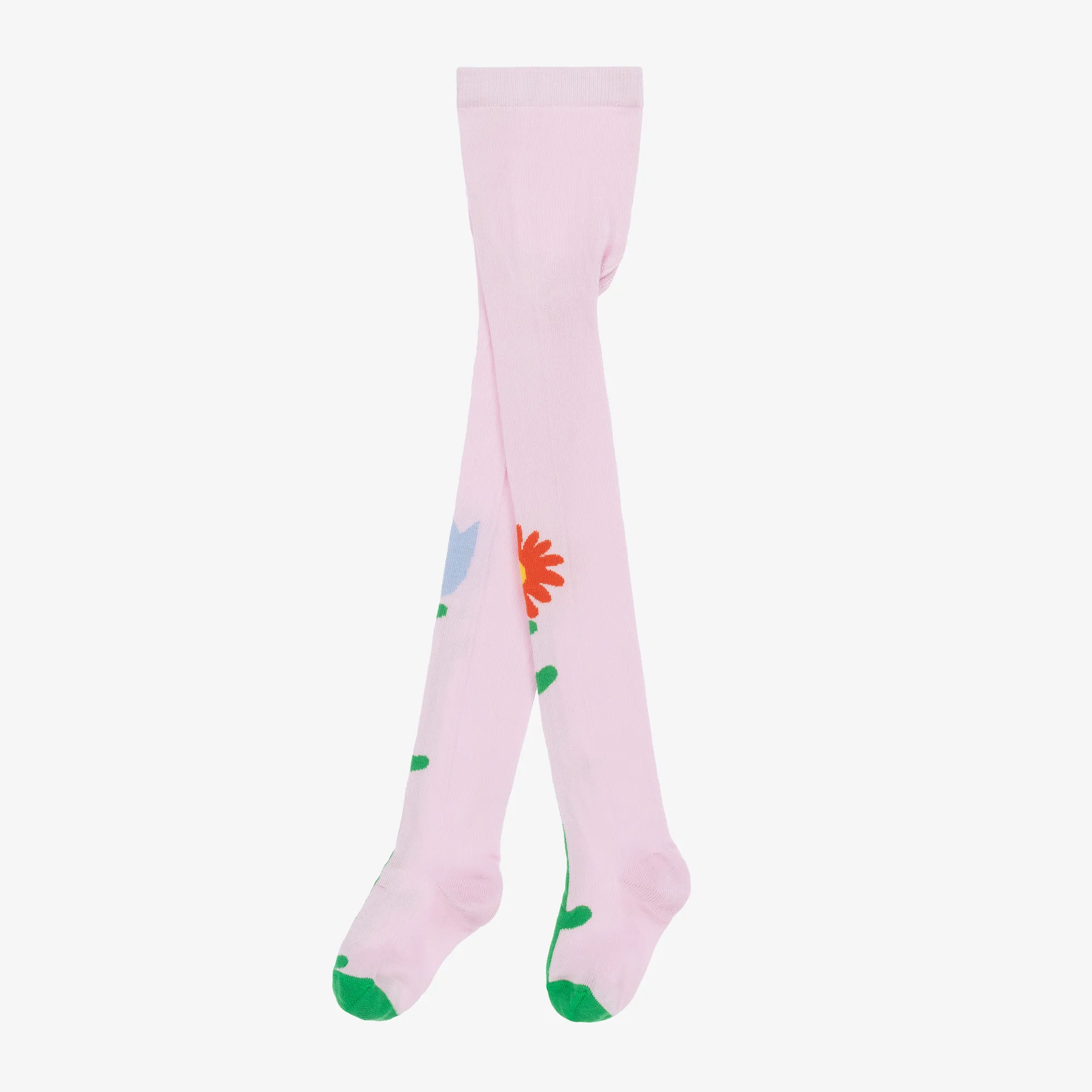 Girls Pink Cotton Flower Tights