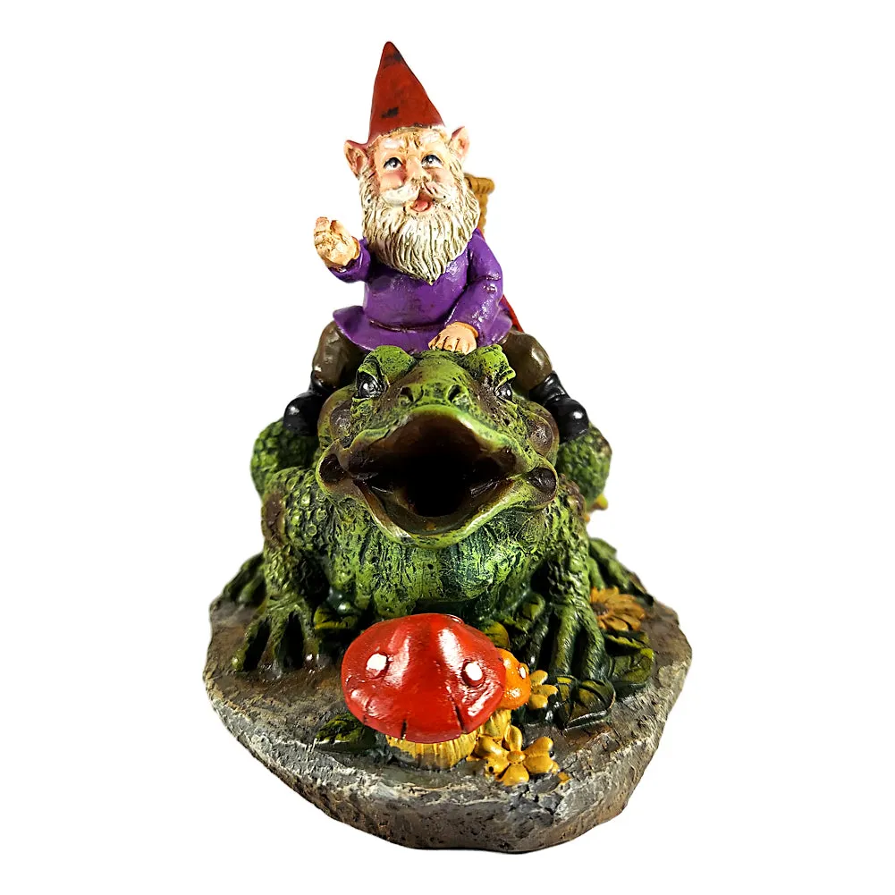 Gnome Riding Toad Backflow Incense Burner