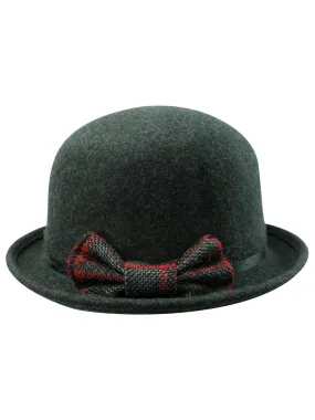 Gray Wool Derby Hat With Contrasting Bow