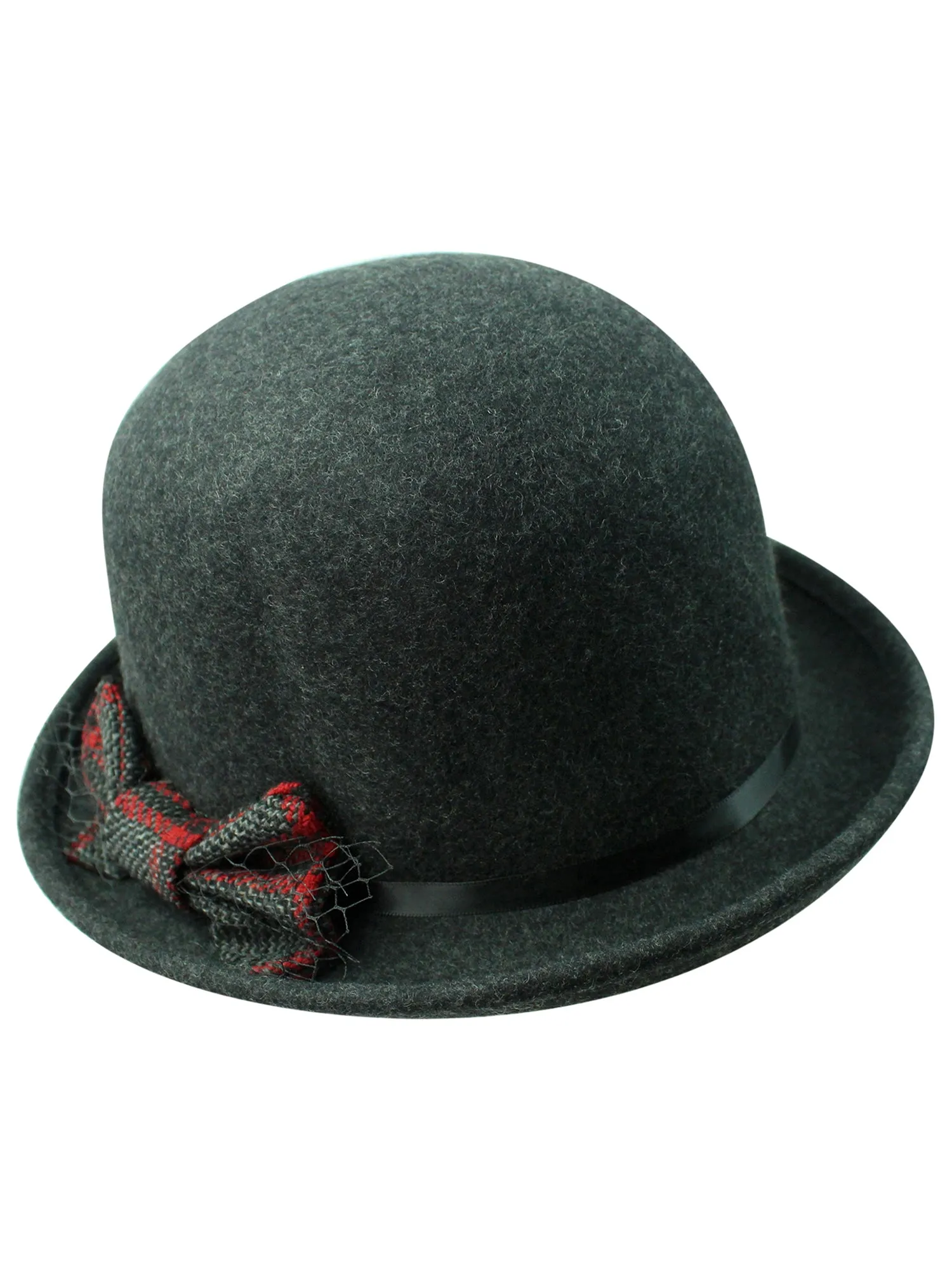 Gray Wool Derby Hat With Contrasting Bow