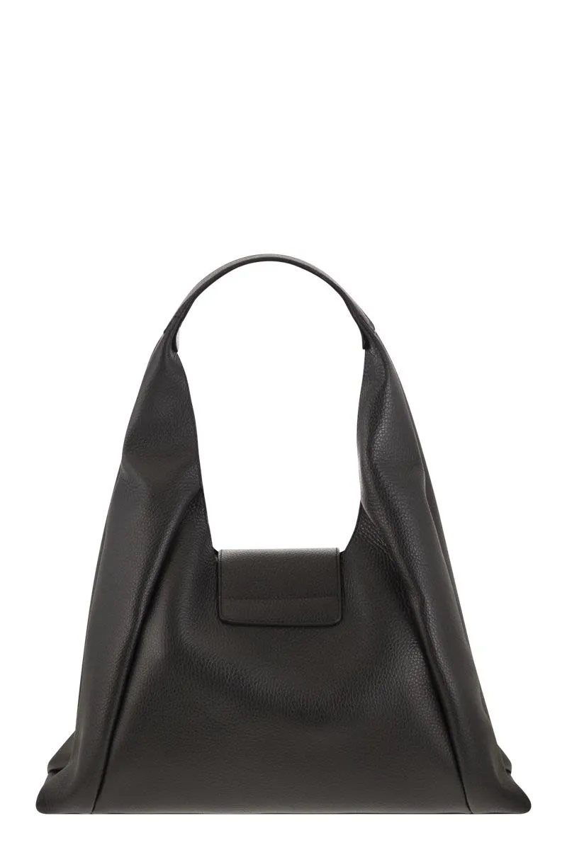 HOGAN Cool and Feminine Hobo Handbag with Embossed Maxi H in Grained Leather