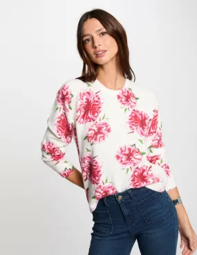 Jumper round neck floral print ivory women