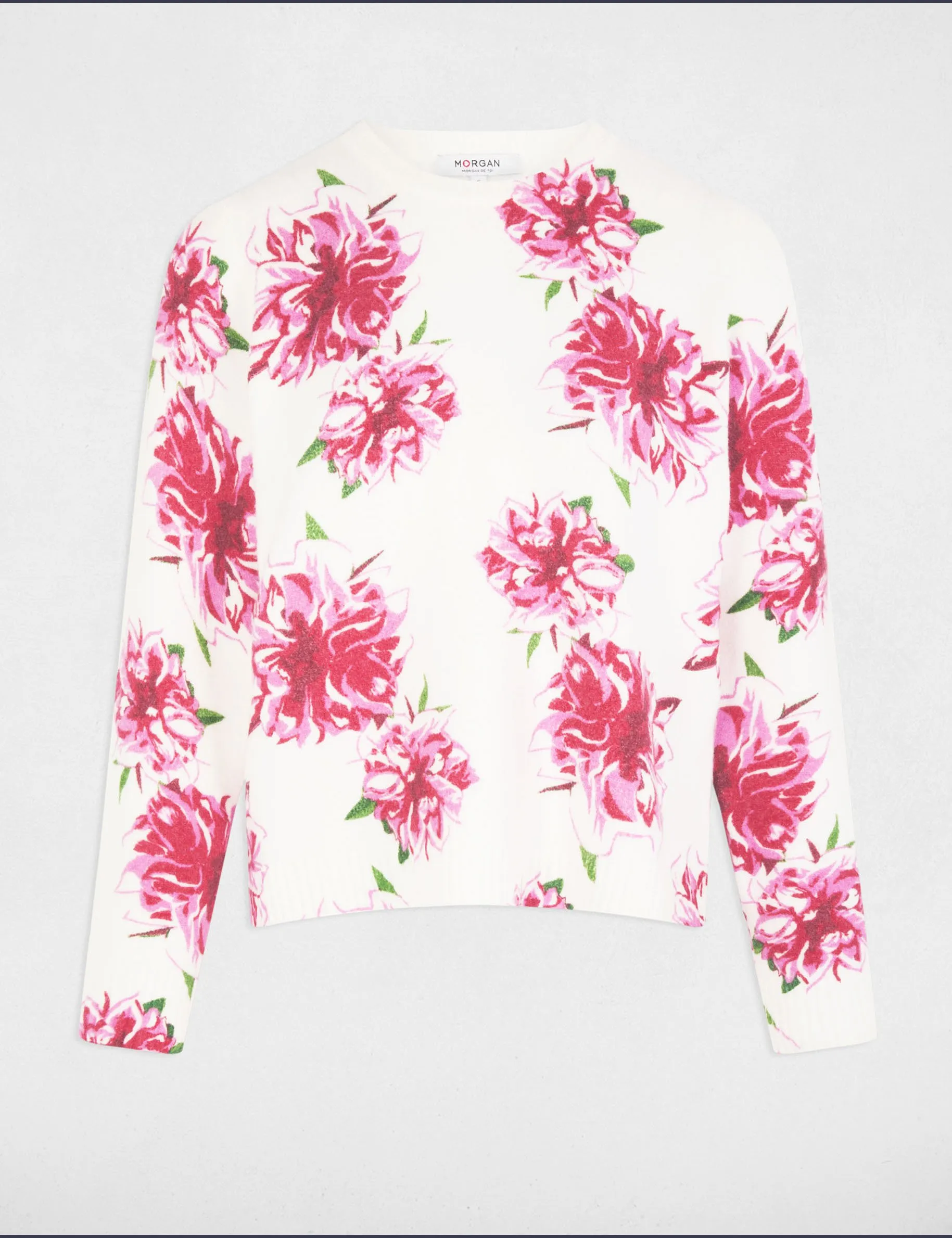 Jumper round neck floral print ivory women