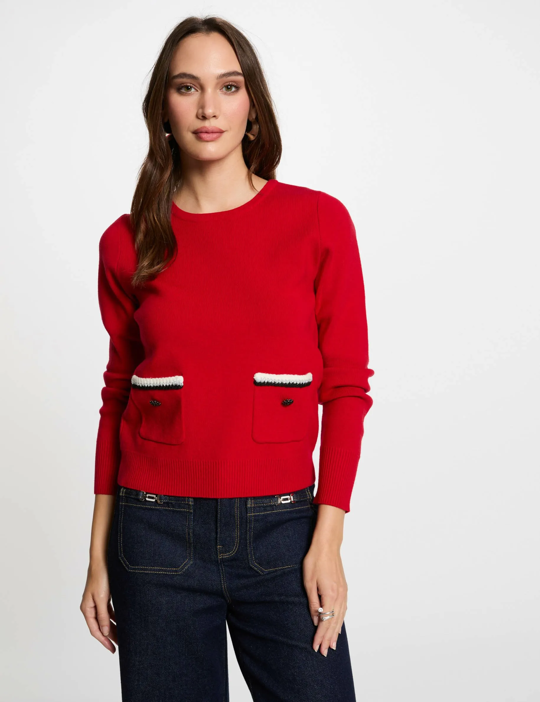 Jumper round neck long sleeves red women