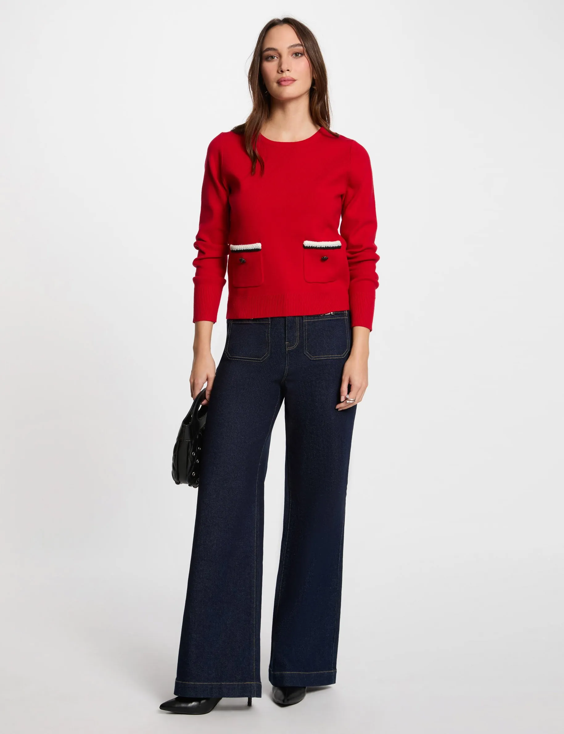 Jumper round neck long sleeves red women