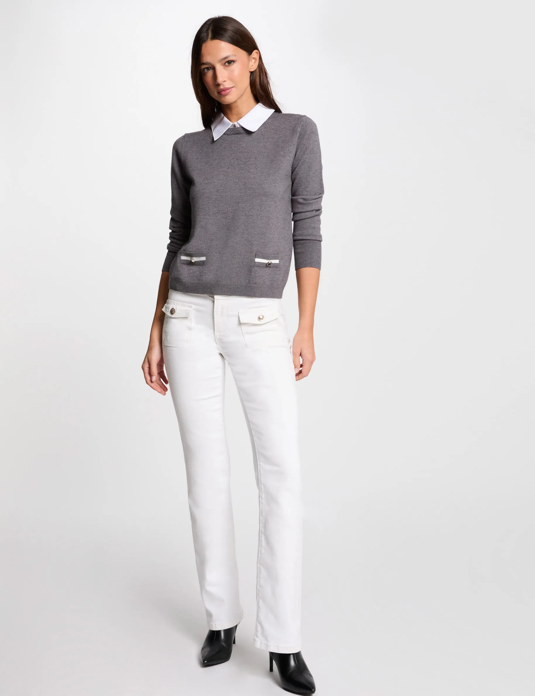 Jumper with shirt collar light grey women