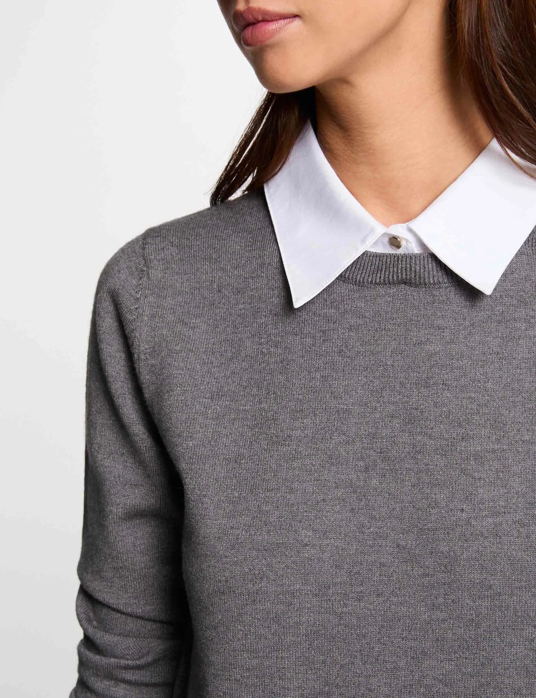 Jumper with shirt collar light grey women