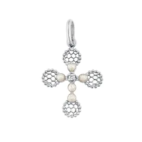 Lace Cross Diamond Pendant, Opal, White Gold