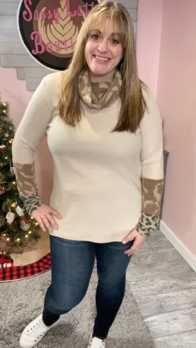 Leopard Accent Cowlneck Sweater