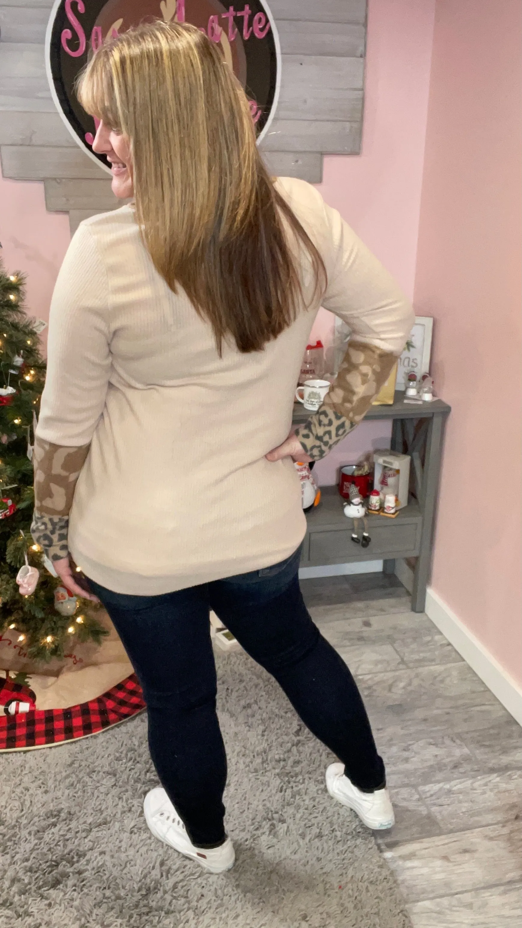 Leopard Accent Cowlneck Sweater