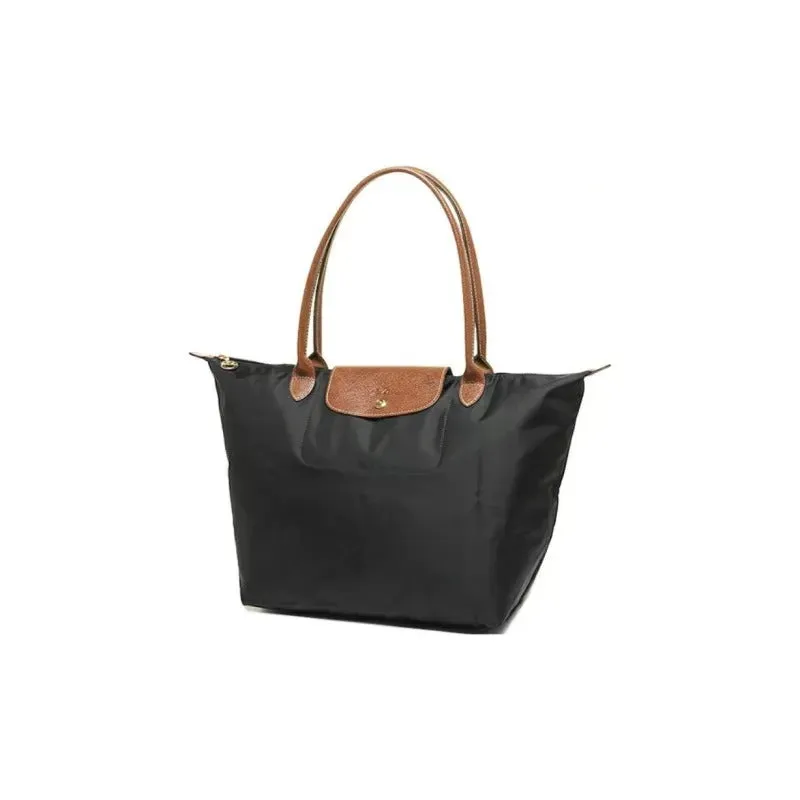     Longchamp   Le Pliage 31 Gold Metal Hardware Simple Outline Long Handle Large Capacity Canvas And Leather Handbag