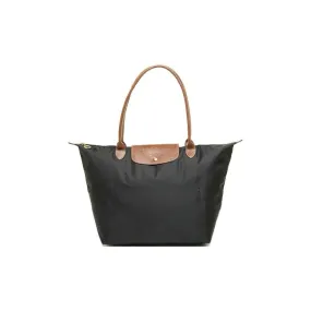     Longchamp   Le Pliage 31 Gold Metal Hardware Simple Outline Long Handle Large Capacity Canvas And Leather Handbag