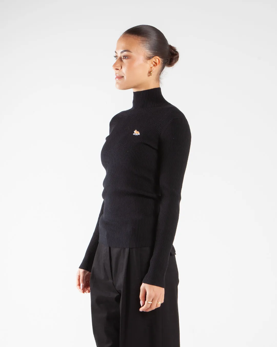 Maison Kitsune Baby Fox Patch Fine Ribbed Turtleneck Black