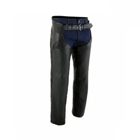 Men's Black Leather Chaps with Slash Pocket and Thermal Liner